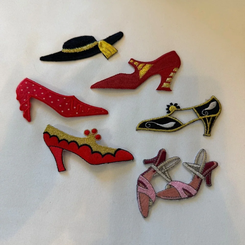 Shoes Hat Iron On Embroidered Patches Vintage Style High Heel Set of 6 Appliques